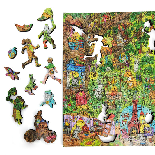 Large Format Wooden Jigsaw Puzzle for Seniors and Adults - Uniquely Shaped Pieces - 245 Pieces - Fairy Forest. Summer