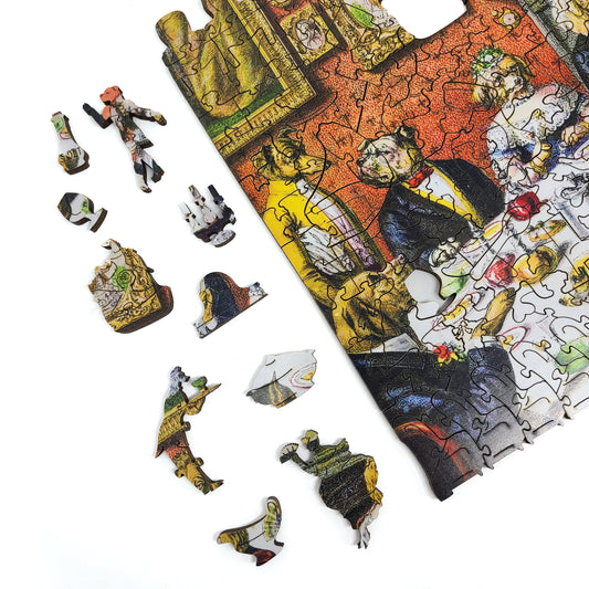 Wooden Jigsaw Puzzle with Uniquely Shaped Pieces for Adults - 365 Pieces - The Dogs dinner party