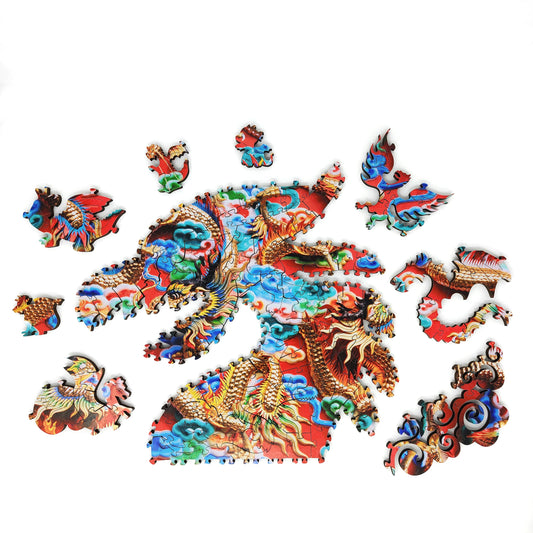 Wooden Jigsaw Puzzle with Uniquely Shaped Pieces for Adults - 290 Pieces - Mystery of The Golden Dragon