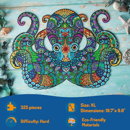 Jigsaw Puzzles for Adults XL 325 Piece (46x32.8cm) ā Octopus Wooden Jigsaw Puzzle for Adults by The Puzzled Tree