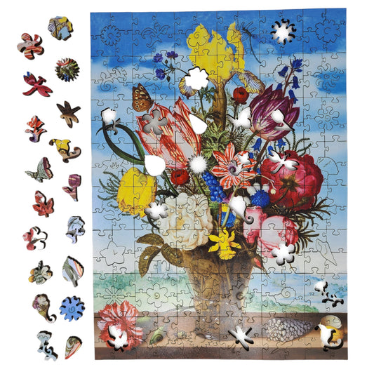 Large Format Wooden Jigsaw Puzzle with Uniquely Shaped Pieces for Seniors and Adults - 240 Pieces - Bouquet of Flowers on a Ledge