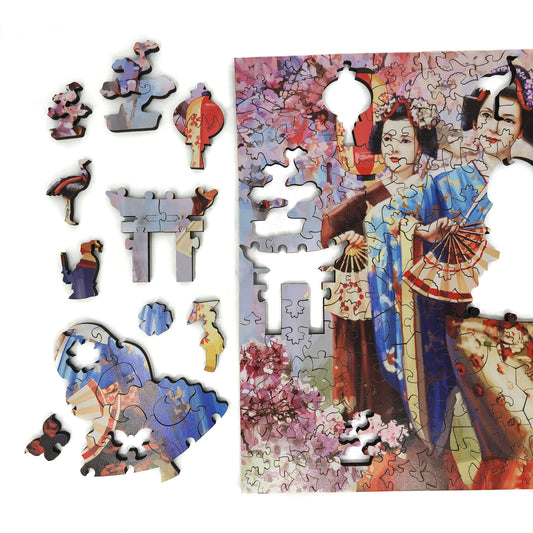 Large Format Wooden Jigsaw Puzzle with Uniquely Shaped Pieces for Seniors and Adults - 210 Pieces - Sakura Blossom Festival