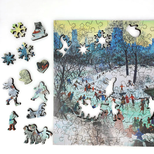 Large Format Wooden Jigsaw Puzzle for Seniors and Adults - Uniquely Shaped Pieces - 180 Pieces - Skating in Central Park