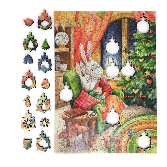 Large Format Wooden Jigsaw Puzzle with Uniquely Shaped Pieces for Seniors and Adults - 240 Pieces - A Moment Before Christmas