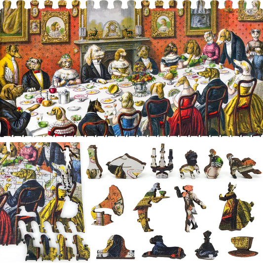 Wooden Jigsaw Puzzle with Uniquely Shaped Pieces for Adults - 365 Pieces - The Dogs dinner party