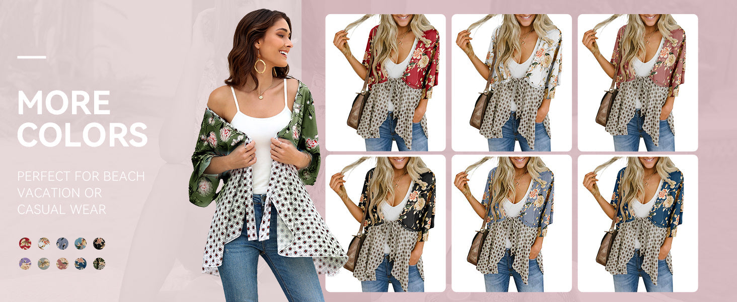 🌸Dámske kvetinové kimono s volánkovými rukávmi a viazaním – vzdušné voľné prikrývky v štýle boho
