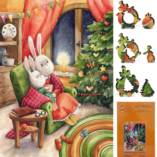 Large Format Wooden Jigsaw Puzzle with Uniquely Shaped Pieces for Seniors and Adults - 240 Pieces - A Moment Before Christmas