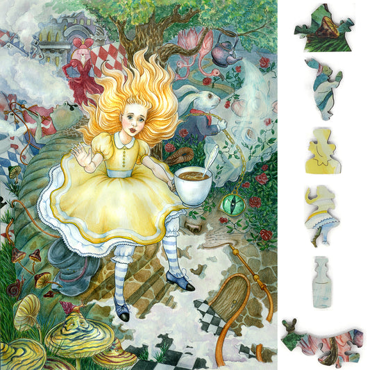 Large Format Wooden Jigsaw Puzzle with Uniquely Shaped Pieces for Seniors and Adults - 200 Pieces - Alice's Fantasies