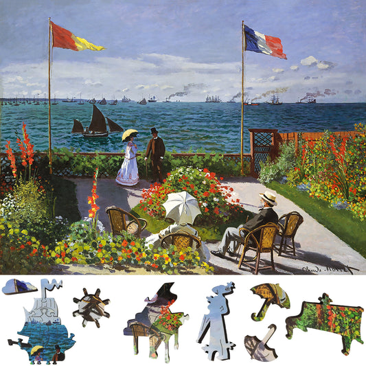 Large Format Wooden Jigsaw Puzzle for Seniors and Adults - Uniquely Shaped Pieces - 205 Pieces - The Garden at Sainte-Adresse