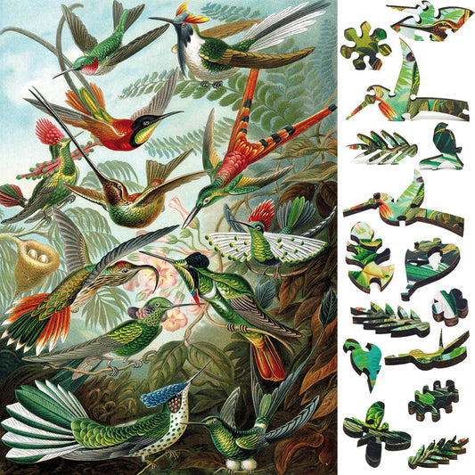 Large Format Wooden Jigsaw Puzzle for Seniors and Adults - Uniquely Shaped Pieces  - 145 Pieces - Hummingbirds