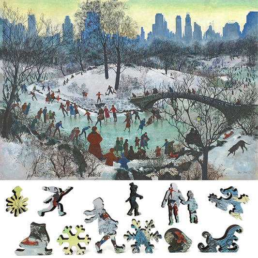 Large Format Wooden Jigsaw Puzzle for Seniors and Adults - Uniquely Shaped Pieces - 180 Pieces - Skating in Central Park