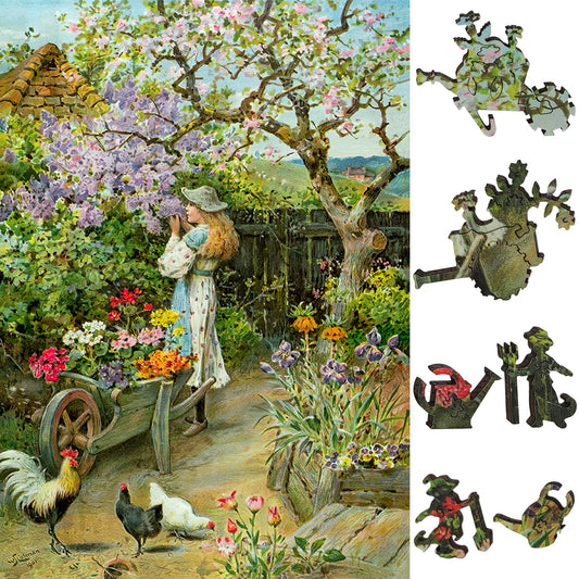 Quebra-cabeça de madeira de grande formato com peças de formato exclusivo para idosos e adultos - 220 peças - Flores da primavera
