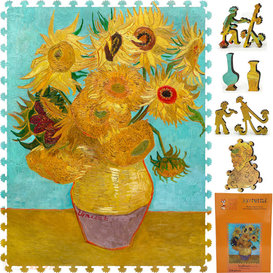 Large Format Wooden Jigsaw Puzzle for Seniors and Adults - Uniquely Shaped Pieces - 170 Pieces - Sunflowers (3rd Version)