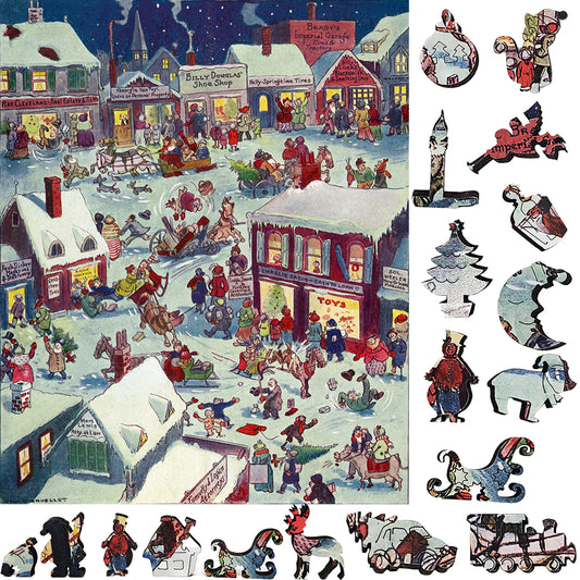 Large Format Wooden Jigsaw Puzzle with Uniquely Shaped Pieces for Seniors and Adults - 230 Pieces - Christmas eve at Yapp's Crossing