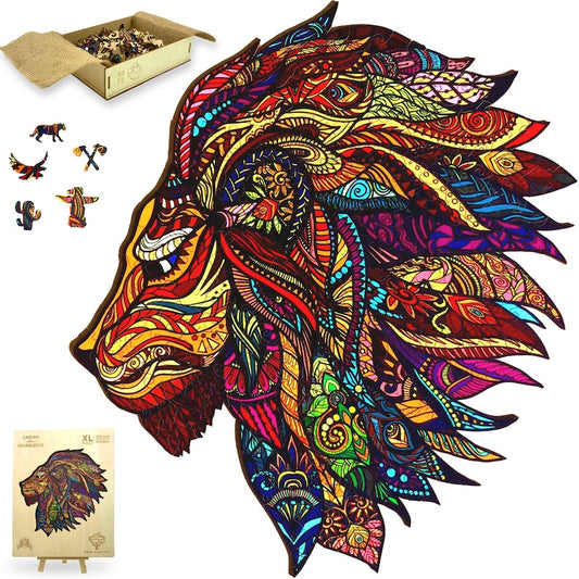Wooden Jigsaw Puzzle XL 300 Piece (15"x15") – Lion Wood Jigsaw Puzzle for Adults Presented in Wooden Gift Box by The Puzzled Tree