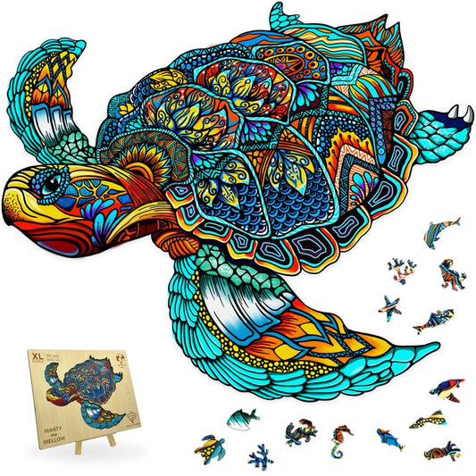 Wooden Jigsaw Puzzle XL 300 Piece (38x32.2cm) – Turtle Wooden Jigsaw for Adults Presented in Wooden Gift Box by The Puzzled Tree