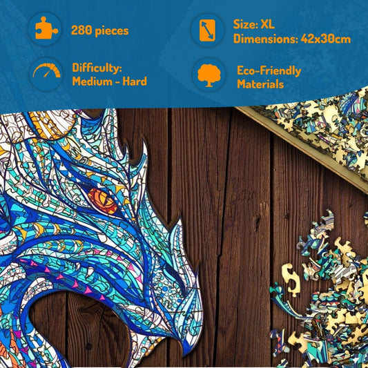 Wooden Jigsaw Puzzle XL 280 Piece (42x30cm) – Dragon Wood Puzzles for Adults Presented in Wooden Gift Box by The Puzzled Tree