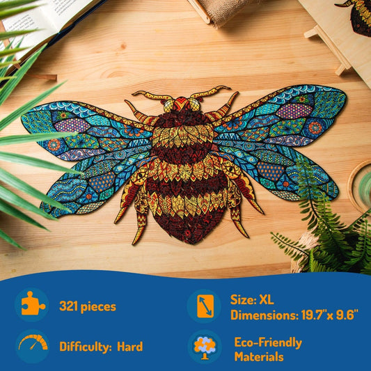 Jigsaw Puzzles for Adults XL 321 Piece (19.7"x9.7") – Bumblebee Wooden Jigsaw Puzzle for Adults by The Puzzled Tree The best