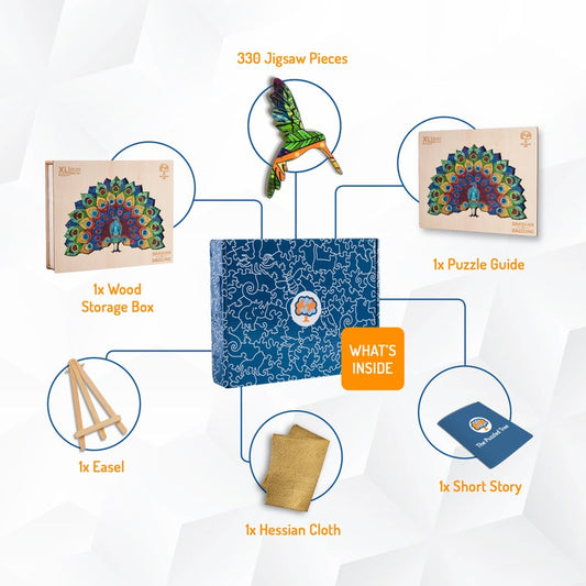 Jigsaw Puzzles for Adults XL 330 Piece (46 x 31cm) – Peacock Wooden Puzzles for Adults by The Puzzled Tree