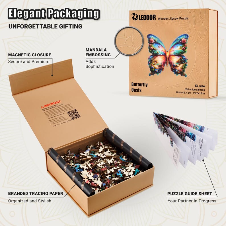 Extra-Thick 5mm Wooden Puzzle for Adults – 500 Pieces | Wood Puzzles Adult with Unique Hand-Shaped Pieces, Butterfly Oasis