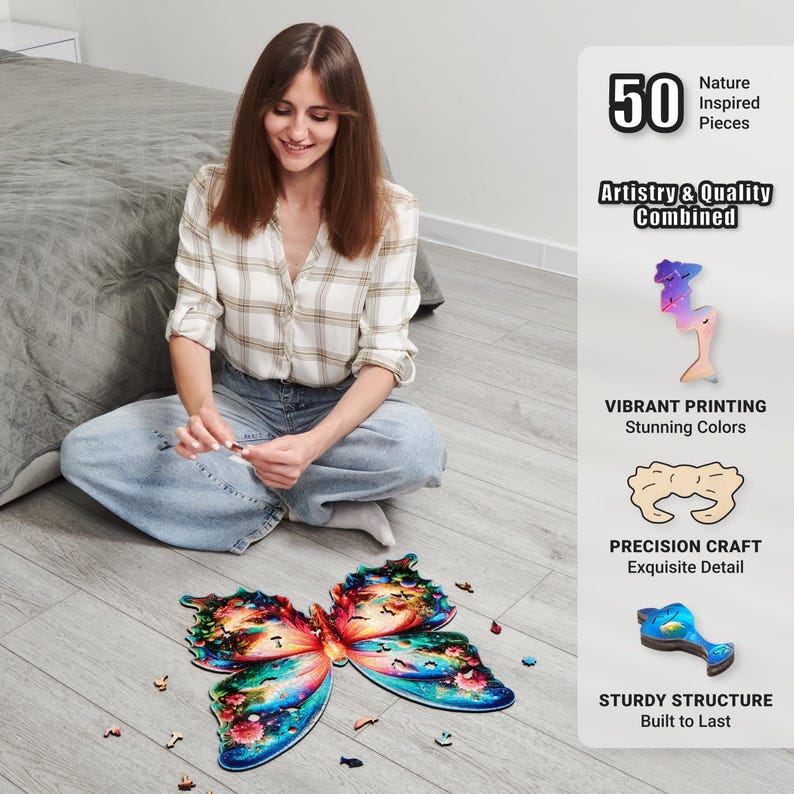 Extra-Thick 5mm Wooden Puzzle for Adults – 500 Pieces | Wood Puzzles Adult with Unique Hand-Shaped Pieces, Butterfly Oasis