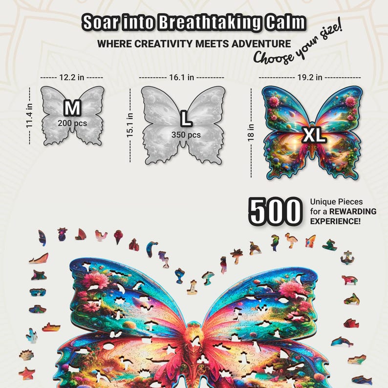 Extra-Thick 5mm Wooden Puzzle for Adults – 500 Pieces | Wood Puzzles Adult with Unique Hand-Shaped Pieces, Butterfly Oasis