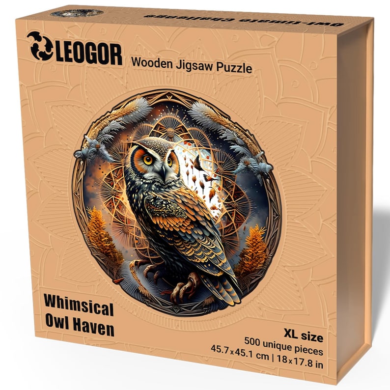 Extra-Thick 5mm Wooden Puzzle for Adults – 500 Pieces | Wood Puzzles Adult with Unique Hand-Shaped Pieces, Whimsical Owl Haven