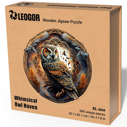 Extra-Thick 5mm Wooden Puzzle for Adults – 500 Pieces | Wood Puzzles Adult with Unique Hand-Shaped Pieces, Whimsical Owl Haven