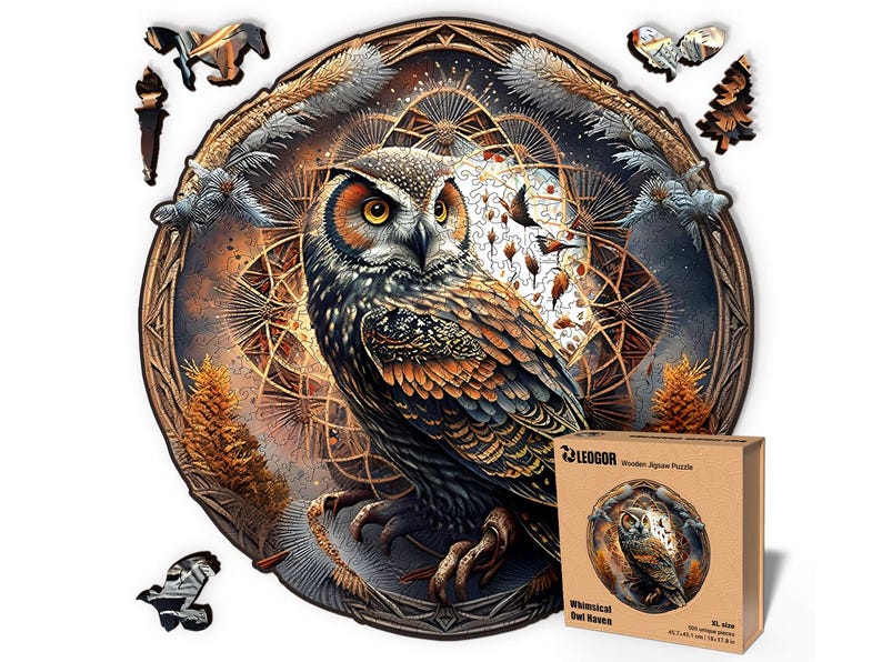 Extra-Thick 5mm Wooden Puzzle for Adults – 500 Pieces | Wood Puzzles Adult with Unique Hand-Shaped Pieces, Whimsical Owl Haven