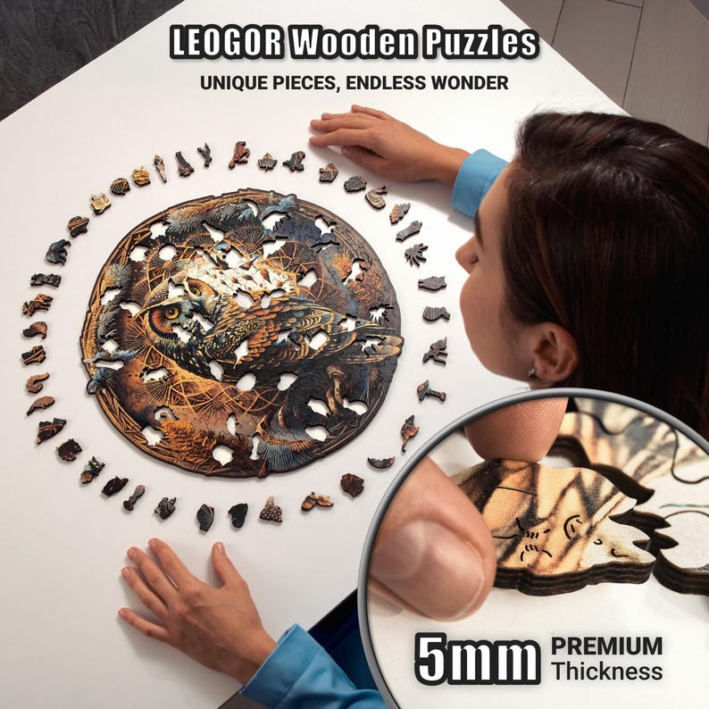 Extra-Thick 5mm Wooden Puzzle for Adults – 500 Pieces | Wood Puzzles Adult with Unique Hand-Shaped Pieces, Whimsical Owl Haven