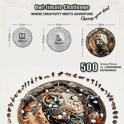 Extra-Thick 5mm Wooden Puzzle for Adults – 500 Pieces | Wood Puzzles Adult with Unique Hand-Shaped Pieces, Whimsical Owl Haven
