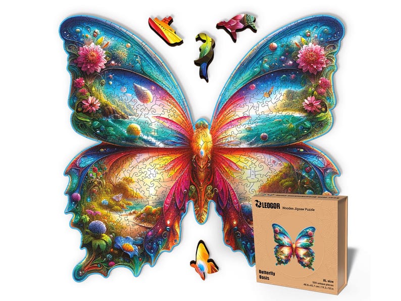 Extra-Thick 5mm Wooden Puzzle for Adults – 500 Pieces | Wood Puzzles Adult with Unique Hand-Shaped Pieces, Butterfly Oasis