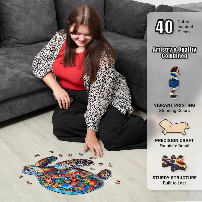 Extra-Thick 5mm Wooden Puzzle for Adults – 350 Pieces | Wood Puzzles Adult with Unique Hand-Shaped Pieces, Sea Turtle Voyage
