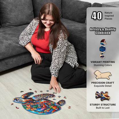 Extra-Thick 5mm Wooden Puzzle for Adults – 350 Pieces | Wood Puzzles Adult with Unique Hand-Shaped Pieces, Sea Turtle Voyage