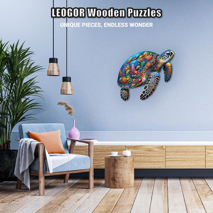 Extra-Thick 5mm Wooden Puzzle for Adults – 350 Pieces | Wood Puzzles Adult with Unique Hand-Shaped Pieces, Sea Turtle Voyage