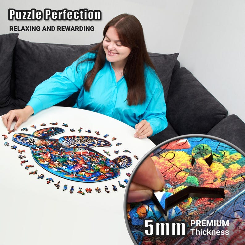 Extra-Thick 5mm Wooden Puzzle for Adults – 350 Pieces | Wood Puzzles Adult with Unique Hand-Shaped Pieces, Sea Turtle Voyage
