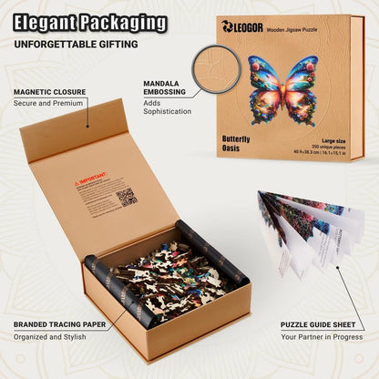 Extra-Thick 5mm Wooden Puzzle for Adults – 350 Pieces | Wood Puzzles Adult with Unique Hand-Shaped Pieces, Butterfly Oasis