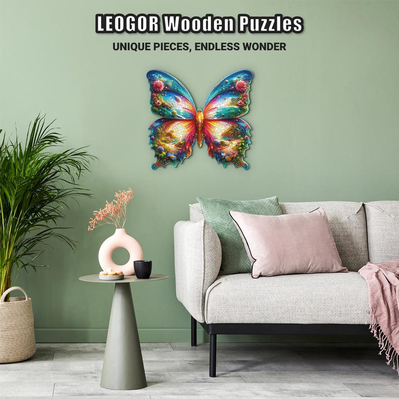 Extra-Thick 5mm Wooden Puzzle for Adults – 350 Pieces | Wood Puzzles Adult with Unique Hand-Shaped Pieces, Butterfly Oasis