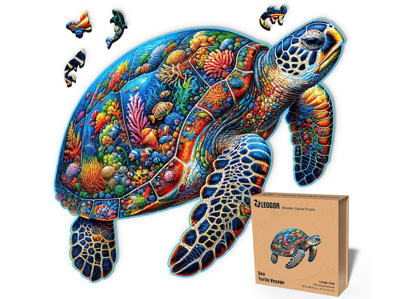 Extra-Thick 5mm Wooden Puzzle for Adults – 350 Pieces | Wood Puzzles Adult with Unique Hand-Shaped Pieces, Sea Turtle Voyage