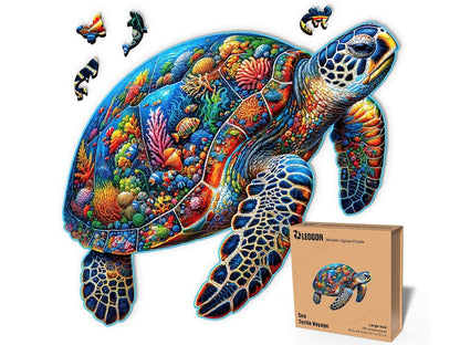 Extra-Thick 5mm Wooden Puzzle for Adults – 350 Pieces | Wood Puzzles Adult with Unique Hand-Shaped Pieces, Sea Turtle Voyage