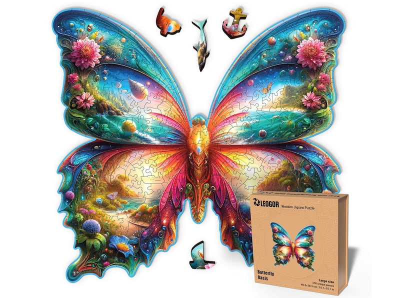 Extra-Thick 5mm Wooden Puzzle for Adults – 350 Pieces | Wood Puzzles Adult with Unique Hand-Shaped Pieces, Butterfly Oasis