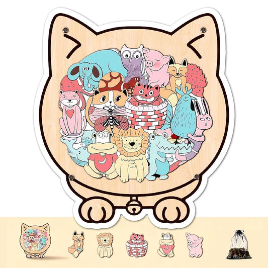 Kids Animal Wooden Puzzle, Cat Shaped Jigsaw Puzzle, Toddler Learning Toy, Educational Gift for Kids, Animal Puzzle, Family Game Night