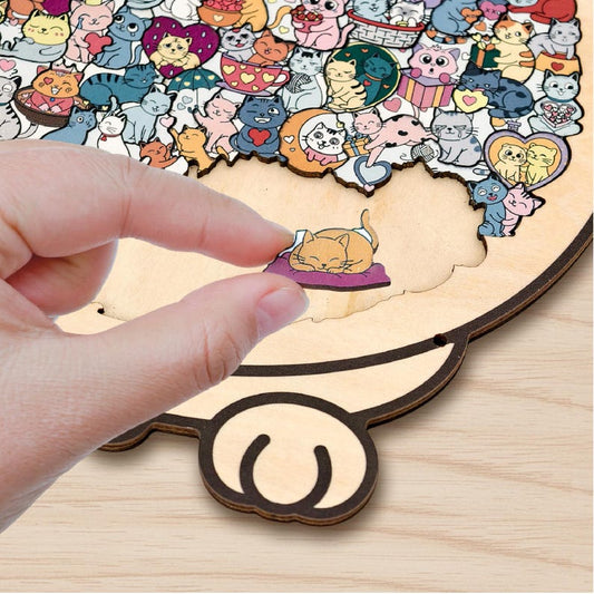 Cat & Heart Wooden Puzzle,  Anniversary Gift, Challenging Family Game, Anniversary Gift for Cat Lovers, Couple Puzzle, Romantic Gift for Her