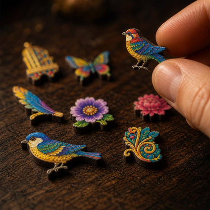 Wooden Jigsaw Puzzle for Adults, Birds & Blossoms, Hidden StoryPieces, Bird Lover Gift