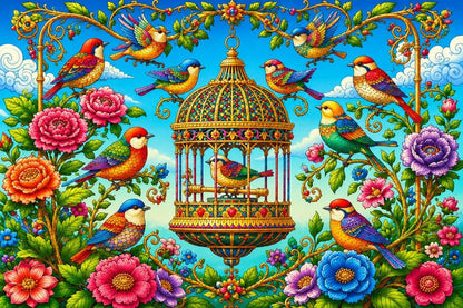 Wooden Jigsaw Puzzle for Adults, Birds & Blossoms, Hidden StoryPieces, Bird Lover Gift