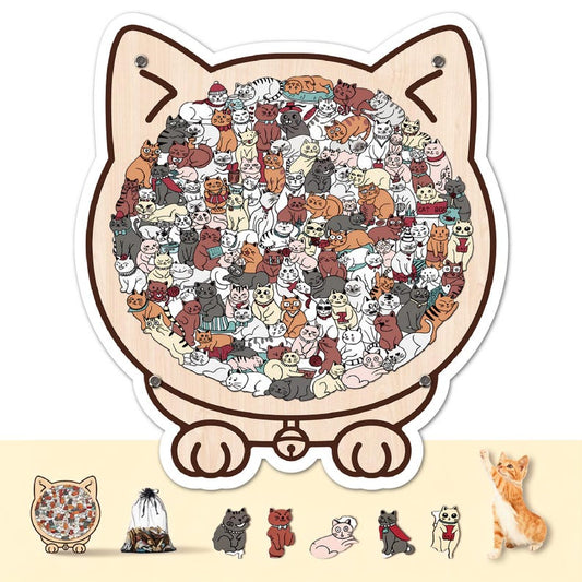 Cat Shaped Wooden Puzzle, Cute Cats Jigsaw Puzzle for Adults, Cat Lover Gift, Unique Animal Puzzle, Challenging Family Game