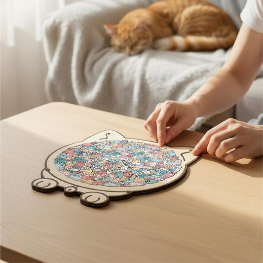 Cat Shaped Wooden Puzzle, Cute Cats Jigsaw Puzzle for Adults, Cat Lover Gift, Unique Animal Puzzle, Challenging Family Game