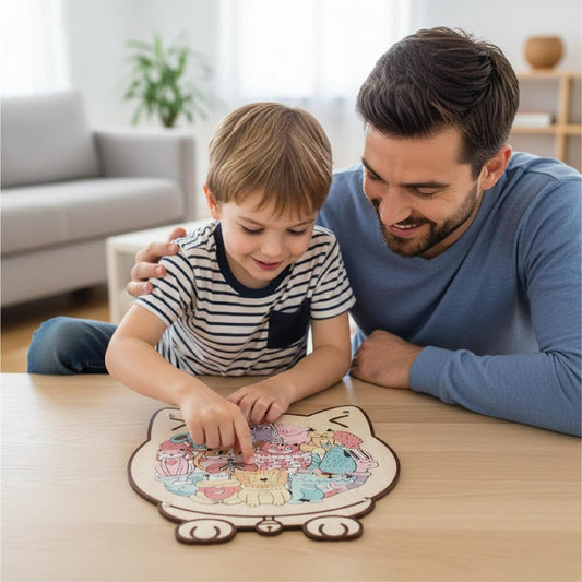 Kids Animal Wooden Puzzle, Cat Shaped Jigsaw Puzzle, Toddler Learning Toy, Educational Gift for Kids, Animal Puzzle, Family Game Night