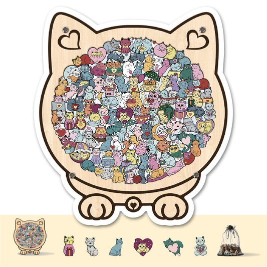 Cat & Heart Wooden Puzzle,  Anniversary Gift, Challenging Family Game, Anniversary Gift for Cat Lovers, Couple Puzzle, Romantic Gift for Her