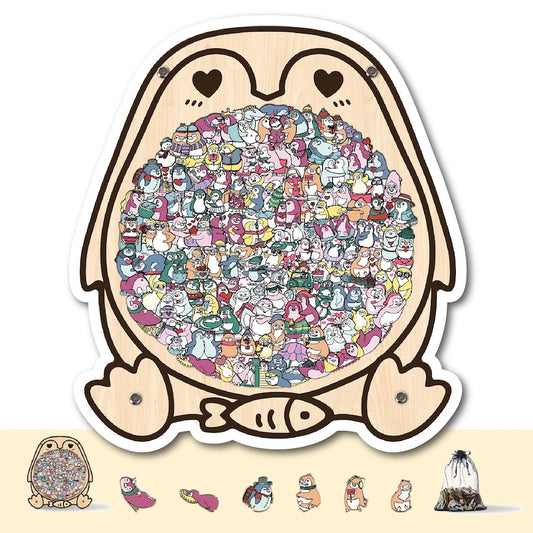 Penguin Wooden Puzzle, Cute Penguins Jigsaw Puzzle for Adults, Penguin Lover Gift, Romantic Couple Puzzle, Challenging Family Game,